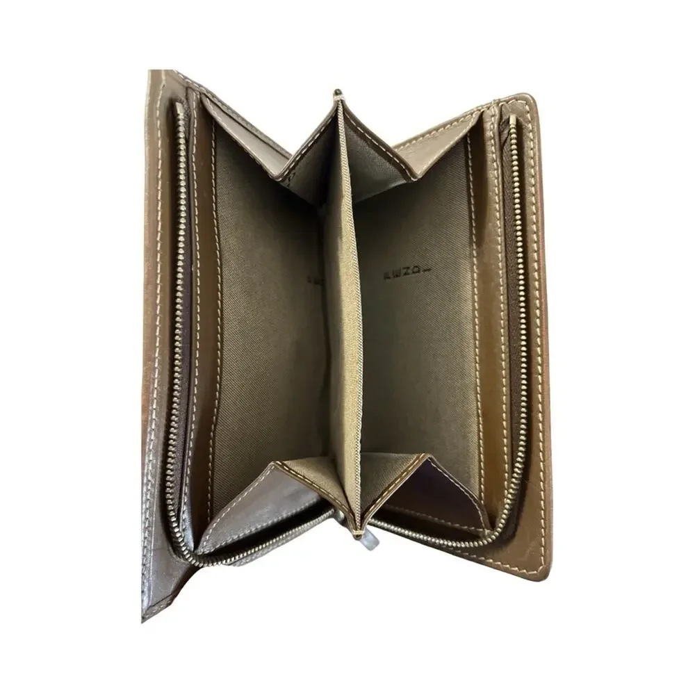Fendi Zucchino Canvas Bifold Wallet FF Monogram Tan Brown Made in Italy Y2K